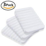 MelonBoat 3 Pack Silicone Shower Soap Dish Set, Soap Saver Holder, Rectangle Concave White