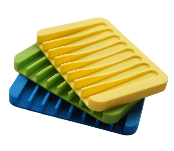 MelonBoat 3 Pack Silicone Shower Soap Dish Set, Concave Soap Saver Holder, Rectangle 3 Color