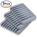 MelonBoat 3 Pack Silicone Shower Soap Dish Set, Soap Saver Holder, Rectangle Concave Grey