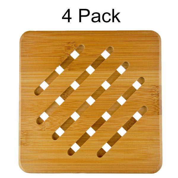 MelonBoat 4 Pack Bamboo Trivet Mat Set, Heavy Duty Hot Pot Holder Pads, 7" Square
