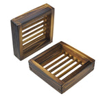 MelonBoat 3 Pack Country Style Wood Shower Soap Dish Set, Wooden Soap Saver Holder, Antiqued Dark Brown, Small Square